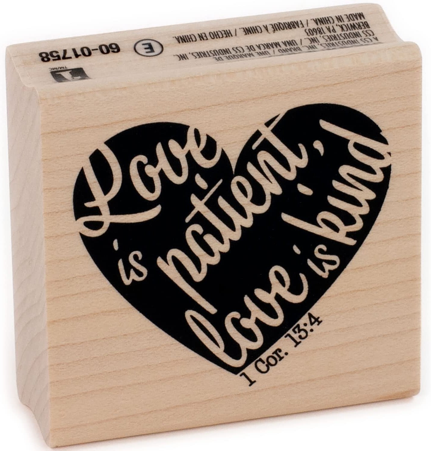 Inkadinkado Love Is Patient Wooden Rubber Stamp | 2x2 Inch Heart Stamp For Card Making & Crafts