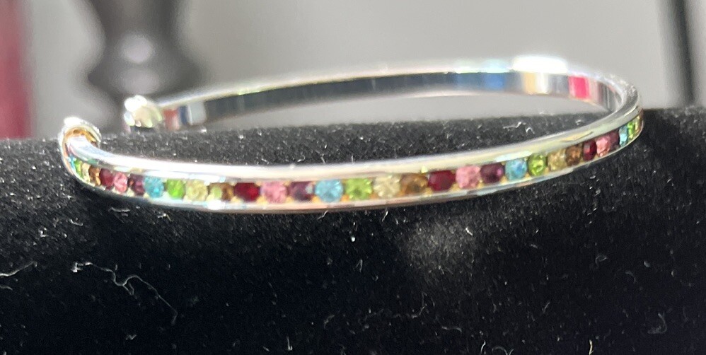 Beautiful Silver Colored Bangle Bracelet With Sto… - image 8