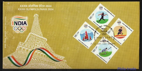 India 2024 FDC Olympics, Paris, France, sports, games, hockey, javelin