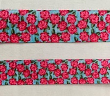 Pink flowers palm beach style Grosgrain ribbon BTY Blue floral 3/8" 5/8" 7/8"