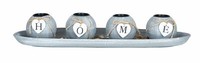 Teelichthalter-Set Tablett Holz Home Grau Shabby Chic Vintage Windlicht Deko