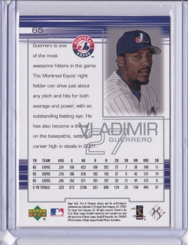 2001 Upper Deck Pros & Prospects #65 Vladimir Guerrero IDB1 - Image 2 of 2