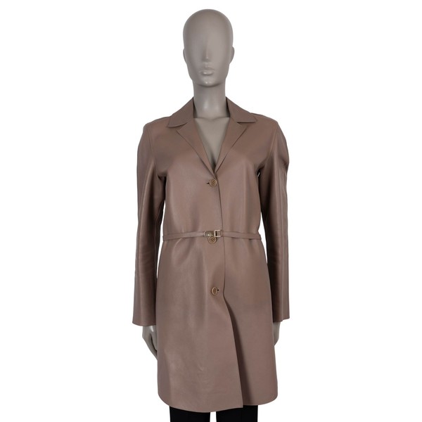 Manteau Veste en Cuir Taupe Loro Piana avec Ceinture 42 M