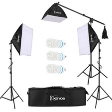 Continuous Lighting Kit 65W 3x Softbox Light Stand for Photo Video Studio Black