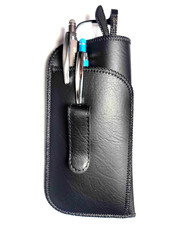 Pocket Eyeglass Case With Pen Holder, PU Leather, Metal Clip, Black Brown 2-Pack