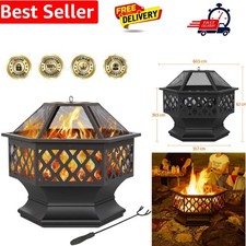 Fire Pit Heavy Duty Fire Bowl Large Fire Pit with Mesh Poker for Outside Pati...