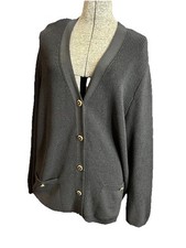 St. John Basics Santana Long Black Button Cardigan Sweater Gold Buttons Medium