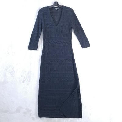 Rag & Bone Knit Maxi Dress Black V Neck Long Sleeve Side Slit Women Large Witchy
