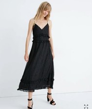 NWT $158 Madewell Shimmer Ruffle Black Cami Maxi Dress size 0