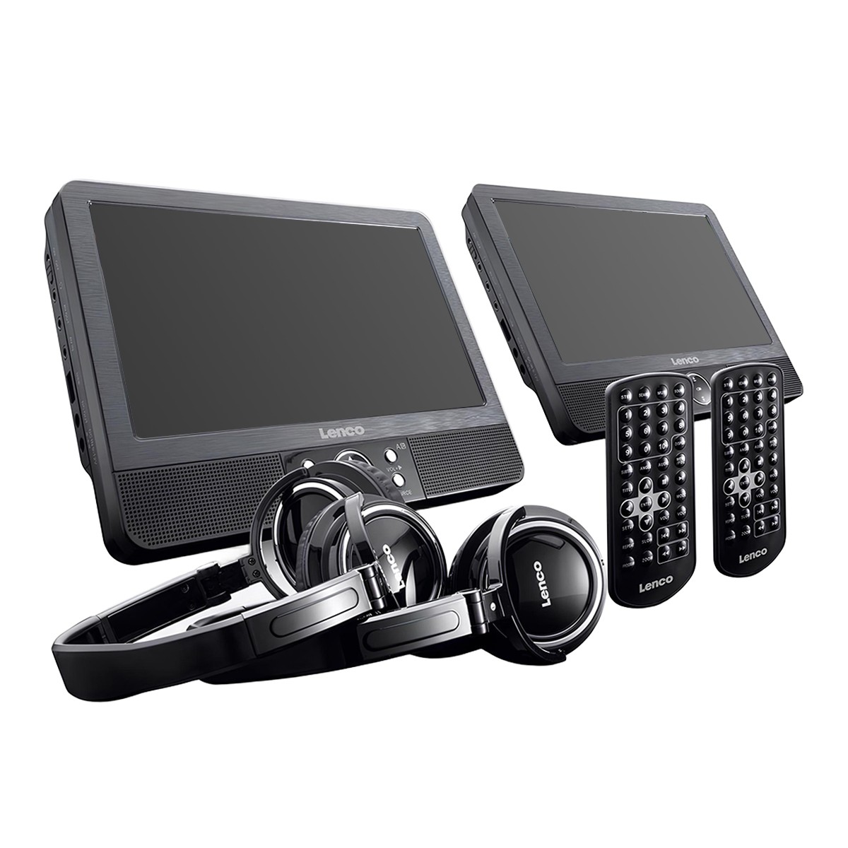Lecteur DVD portable double écran voyage camping-car avec casques audio et batterie intégrée