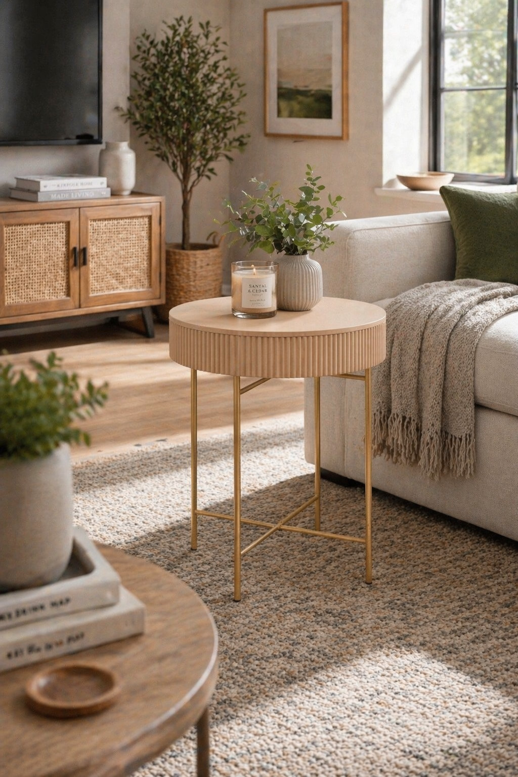 Round Side Table Removable Top Bedside Table Coffee Table with Storage Foldable