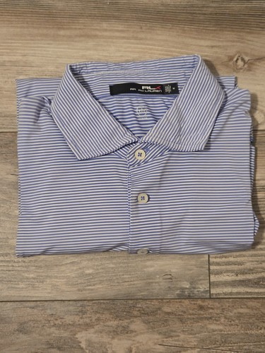 RLX Polo Ralph Lauren Mens Blue Striped Short Sleeve Shirt Wicking Stretch • EUC - Picture 4 of 18