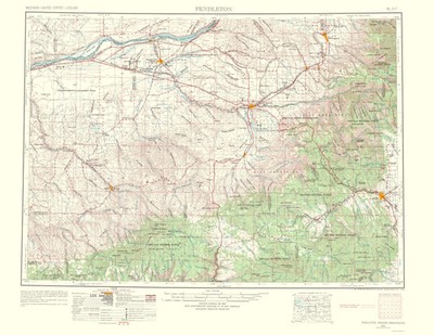 Topographical Map - Pendleton Oregon Washington Quad - USGS 1964 - Vintage Wall