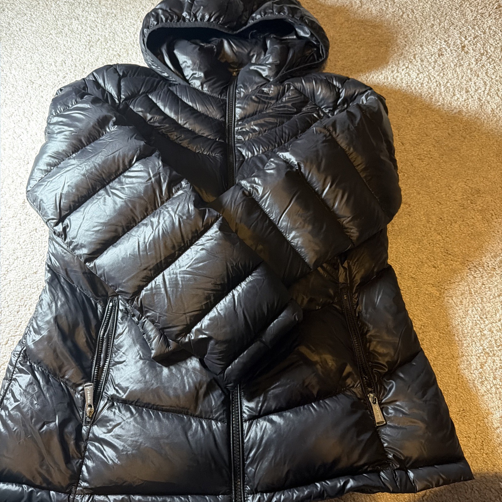 Calvin Klein Women's Black Hooded Packable Lightweight Down Puffer Jacket Size L