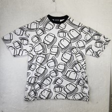 LUKS XUJ Mens All Over Print Baseball Cap Graphic T-Shirt White Black Oversized
