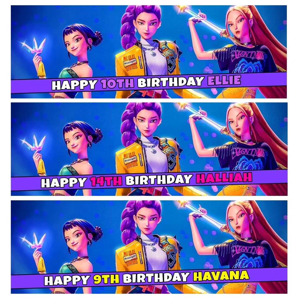 KPOP DEMON-HUNTER Personalised Birthday Banners 2x Banner Any Name Any Age D2