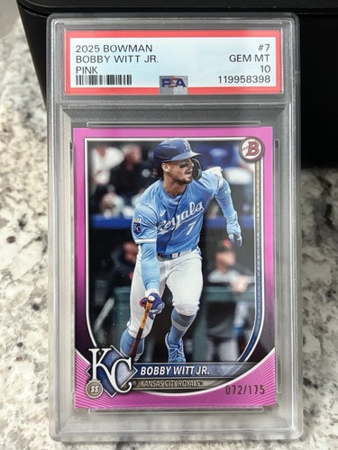 Bobby Witt Jr 2025 Bowman #7 Pink /175 Kansas City Royals POP 1 PSA 10 GEM MINT