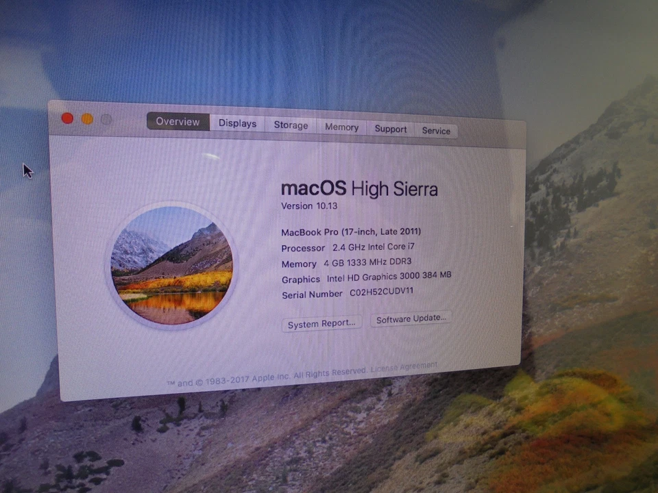 Apple MacBook Pro 17" Late 2011 A1297 Intel Core i7 HIGH SIERRA 250GB SSD 4GB L5 - Image 4 of 4