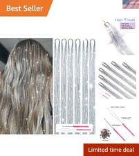 Sparkling 48-Inch Silver Hair Tinsel Kit - 1200 Strands for Fun Styling