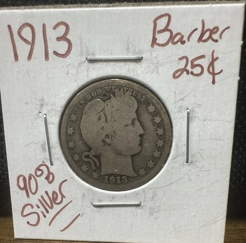 1913 Barber Quarter Silver 25c Coin
