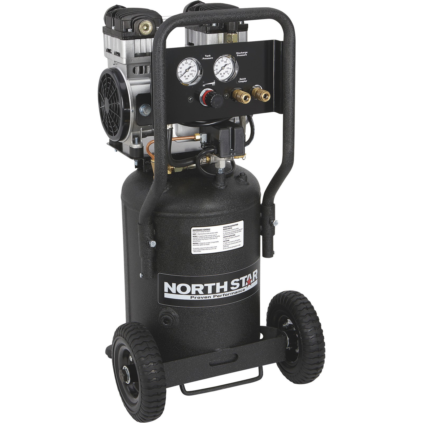 NorthStar Portable Quiet Electric Air Compressor, 1.5 HP, 8-Gallon, 4 CFM @ 90