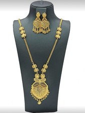 24k Gold Plated Asian Indian Bridal Necklace Earring Jewellery Set Wedding Set