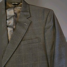 Jos A Bank Windowpane Blazer 46R 100 Wool Brown Checked / Plaid Suit Jacket