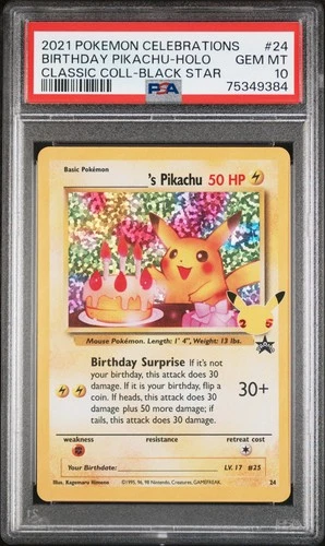 2021 Pokemon Celebrations Classic Collection Birthday Pikachu 24/53 PSA 10