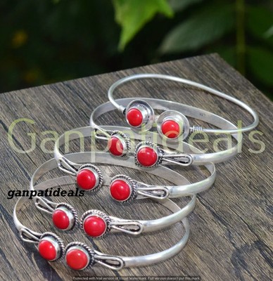 Red Coral Gemstone Bangles 50pcs Wholesale Lots 925 Silver Plated Jewelry