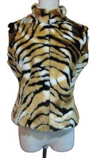 CEJON WOMENS FAUX TIGER FUR VEST ANIMAL PRINT PLUSH EXTRA SOFT SPECTACULAR TOP~S