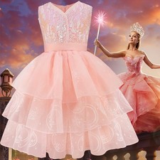 Kids Halloween Movie Wicked Cosplay Glinda Girls Pink TUTU Dress Wizard Costume