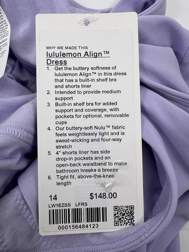 NWT Size 14 Lululemon Align Dress With Built In Shorts LFRS Lavender Frost - Picture 4 of 6