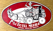 1940s HOTEL MERIDA vintage 6" oval luggage label MERIDA, YUCATAN, MEXICO