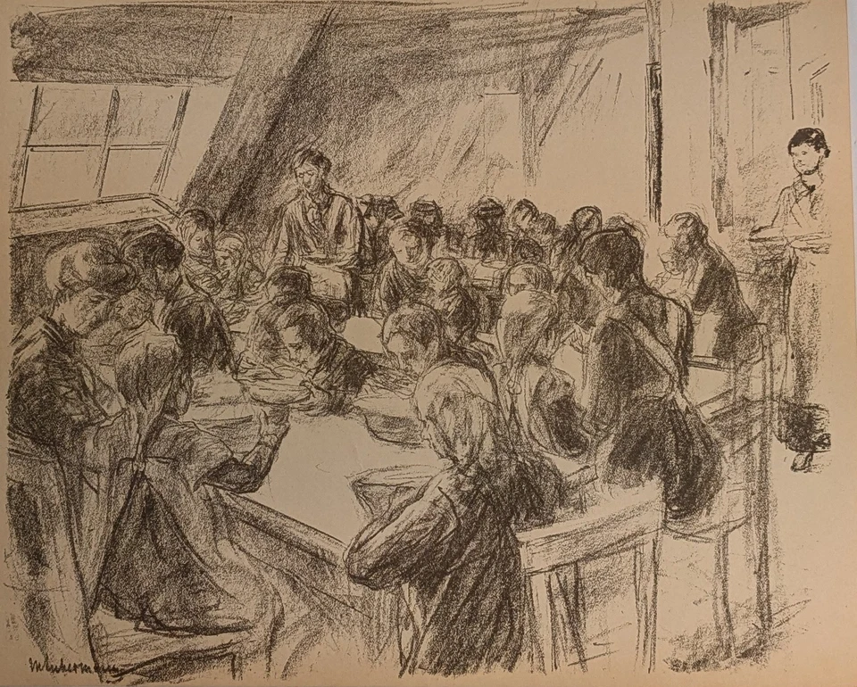 Original-Kreidelithographie: Kriegsvolksküche, Max Liebermann, 1915, Grafik - Bild 2 von 3