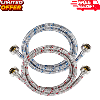#ad 4 Ft Washing Machine Hoses 2 Packs Premium Stainless Steel Washer Hoses Burst. $18.99