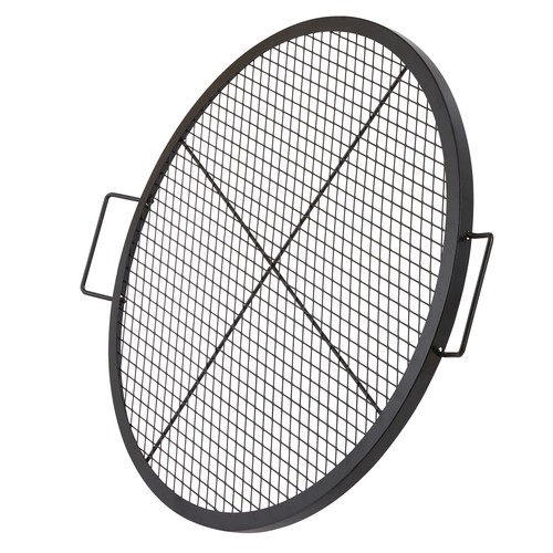30 Inch Round Heavy-Duty Steel Fire Pit Cooking Grate - X-Marks Design, Black