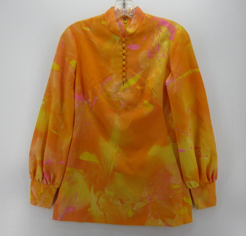 VGT Tori Richard Top Women 6 Orange Honolulu Hawaiian Psychedelic 70s Mod *