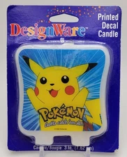 Vintage DesignWare Pokemon Pikachu Printed Decal Birthday Candle 3" By AGC