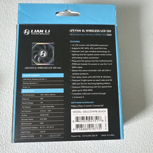 Lian Li UNI Lüfter SL LCD Wireless 120 ARGB PC Gehäuselüfter 12SLLCD1W1B schwarz - Bild 2 von 3