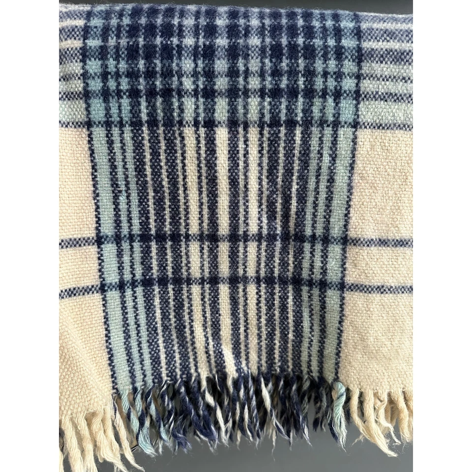 "Manta vintage Carldyke 100 % lana virgen azul a cuadros bebé/regazo tiro 35x50"""  Foto 2 de 4