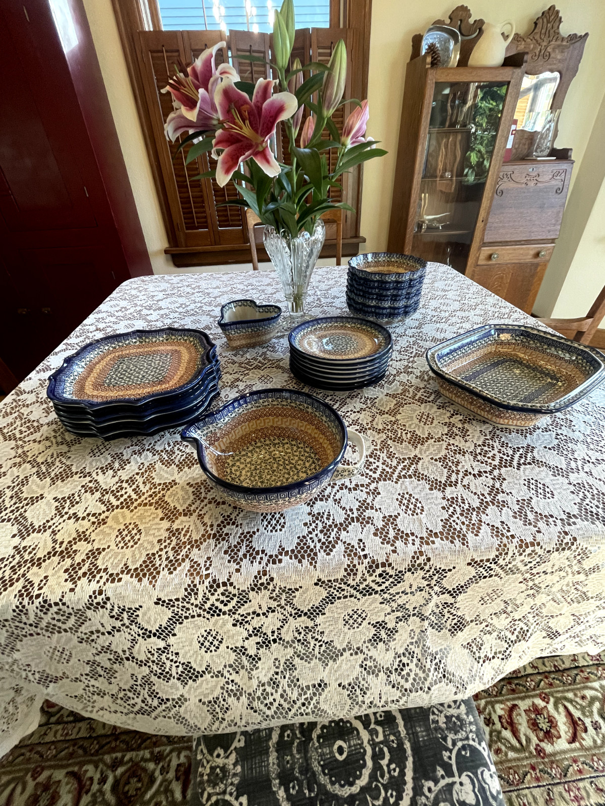 RARE! Polish Pottery "Mosaic" 23-Piece Dinnerware Set for 7 + Extra Pieces