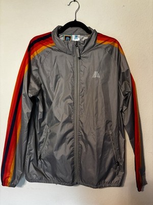 ALDI Windbreaker Jacket Size L Gray Rainbow Stripe Full Zip Lightweight NWOT