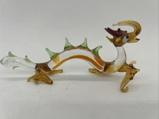 Vintage Hand Blown Glass Dragon Fantasy Medieval Art 4" long Cute Goofy Face