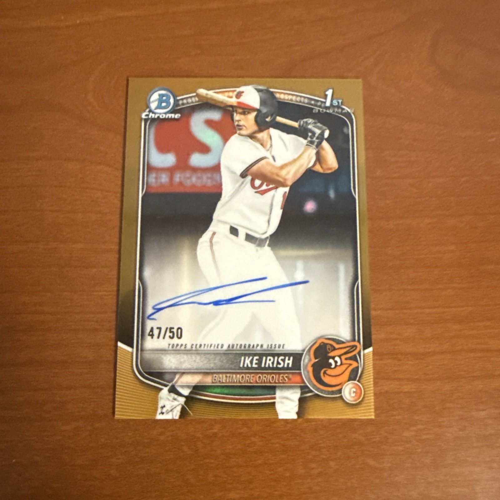 2025 Bowman Draft Ike Irish 1st Chrome Auto True Gold /50 Baltimore Orioles