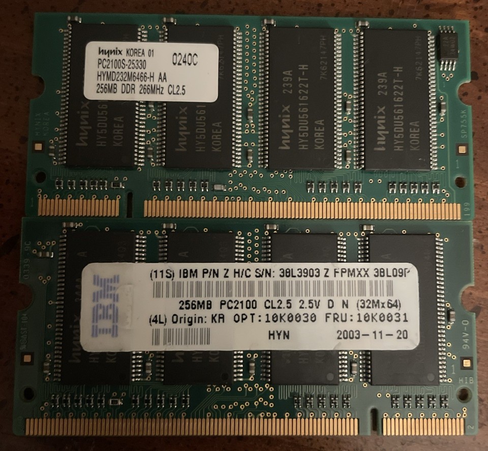 Mémoire IBM THINKPAD FRU 10K0031 256 Mo DDR PC2100S 266 MHz CL 2,5