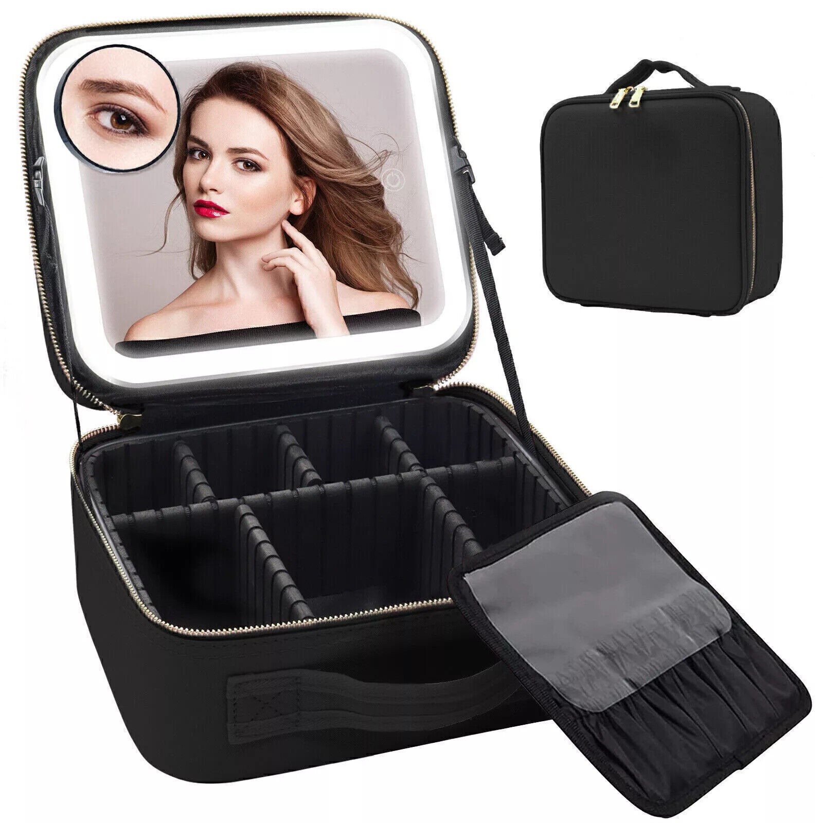 Makeup Bag with LED Mirror Vanity Case Beauty Box Cosmetic Bag Make up Travel