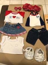 Build A Bear Girls Clothes: 4 tops 1 Skirt 1 Shorts Bow Shoes / Patriotic