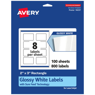 Avery Rectangle Labels Sure Feed Technology 2 X 3 800 Glossy White Labels 36464