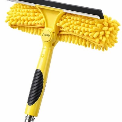 Window Squeegee and Chenille Scrubber, 2-in-1 Combo Cleaning Tools, Multi-Ang...