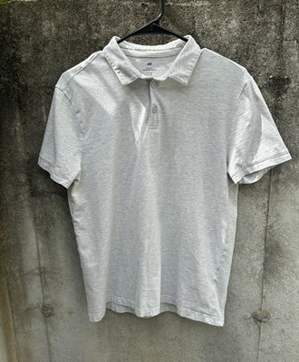 H&M Men s M Slim Fit Gray Short Sleeve Collared Solid Button Polo Shirt